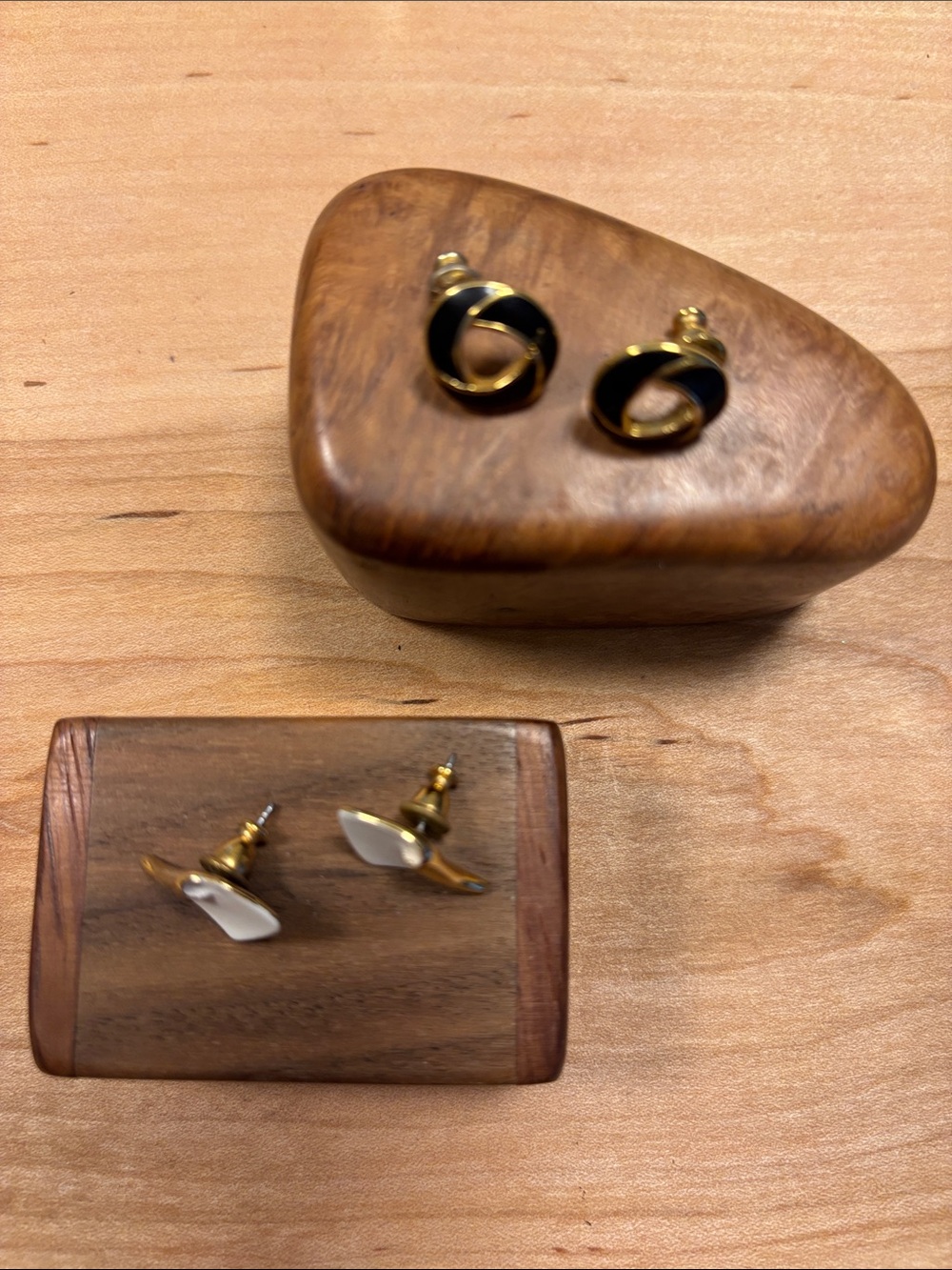 VTG Trifari Black & Gold Enamel Stud and White& Gold Enamel Stud Earrings